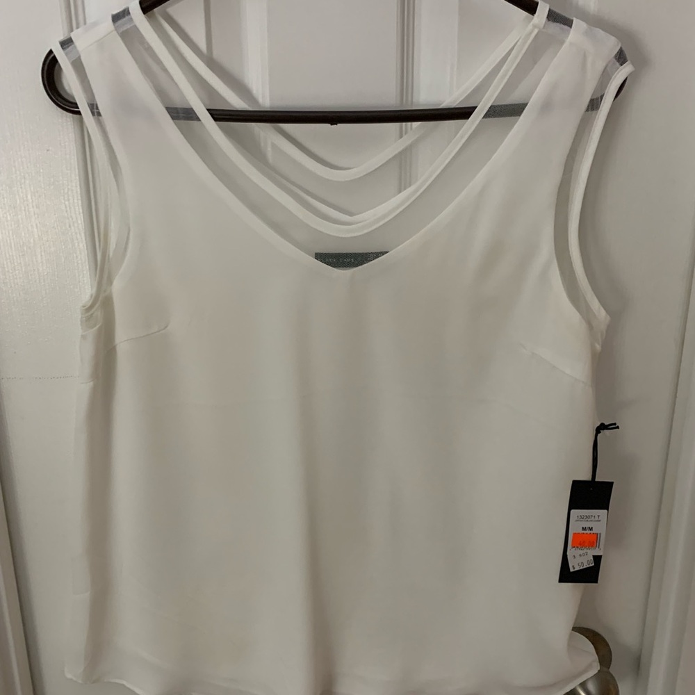 Black Tape_ White Camisole Tank Top with Scoop Neck